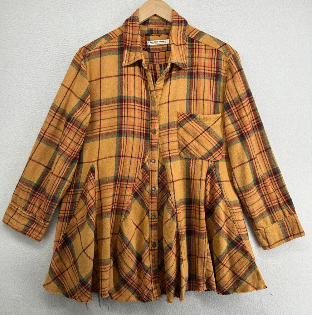 WE THE FREE Top S FREE PEOPLE Kalli Flannel Plaid Button Up Shirt Tunic Yellow